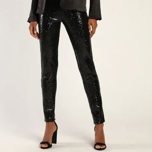 Lulus Raving Style Black Sequin High-Rise Slim Leg Pants